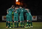 6 March 2020; Cabinteely players in a huddle before the SSE Airtricity League First Division match between Cabinteely and Shamrock Rovers II at Stradbrook Road in Blackrock, Dublin. Photo by Piaras Ó Mídheach/Sportsfile