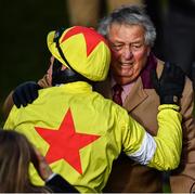 11 March 2020; Jockey Harry Skelton, left, celebrates with owner John Hales, after sending out Politologue to win the Betway Queen Mother Champion Chase on Day Two of the Cheltenham Racing Festival at Prestbury Park in Cheltenham, England. Photo by David Fitzgerald/Sportsfile