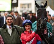 11 March 2020; Representative owner Chris Hitchens, left, with Jockey Paul Townend centre, and Ferny Hollow after winning the Weatherbys Champion Bumper during Day Two of the Cheltenham Racing Festival at Prestbury Park in Cheltenham, England. Photo by Harry Murphy/Sportsfile
