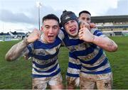 11 March 2020; Garbally College players, from left, Adam Fogarty, John Claffey and Tom Fitzpatrick celebrate after the Top Oil Connacht Schools Senior A Cup Final match between Garbally College and Sligo Grammar at The Sportsground in Galway. Photo by Matt Browne/Sportsfile