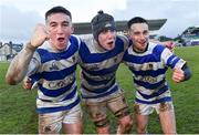 11 March 2020; Garbally College players, from left, Adam Fogarty, John Claffey and Tom Fitzpatrick celebrate after the Top Oil Connacht Schools Senior A Cup Final match between Garbally College and Sligo Grammar at The Sportsground in Galway. Photo by Matt Browne/Sportsfile