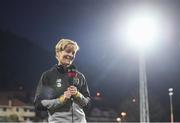 11 March 2020; Manager Vera Pauw speaking to RTÉ following the UEFA Women's 2021 European Championships Qualifier match between Montenegro and Republic of Ireland at Pod Malim Brdom in Petrovac, Montenegro. Photo by Stephen McCarthy/Sportsfile