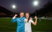 11 March 2020; Courtney Brosnan, left, and Kyra Carusa of Republic of Ireland celebrate following the UEFA Women's 2021 European Championships Qualifier match between Montenegro and Republic of Ireland at Pod Malim Brdom in Petrovac, Montenegro. Photo by Stephen McCarthy/Sportsfile