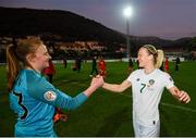 11 March 2020; Diane Caldwell, right, and Courtney Brosnan of Republic of Ireland celebrate following the UEFA Women's 2021 European Championships Qualifier match between Montenegro and Republic of Ireland at Pod Malim Brdom in Petrovac, Montenegro. Photo by Stephen McCarthy/Sportsfile