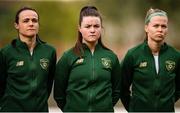 11 March 2020; Republic of Ireland players, from left, Áine O'Gorman, Clare Shine and Ruesha Littlejohn prior to the UEFA Women's 2021 European Championships Qualifier match between Montenegro and Republic of Ireland at Pod Malim Brdom in Petrovac, Montenegro. Photo by Stephen McCarthy/Sportsfile