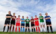12 March 2020; Players from left, Lauren Dwyer of Wexford Youths Women's FC, Keara Cormican of Galway Women's FC, Alanna Roddy of Treaty United FC, Catherine Cronin of DLR Waves FC, Eleanor Ryan Doyle of Peamount United FC, Abbie Brophy of Bohemian FC, Jessica Ziu of Shelbourne FC, Maria O'Sullivan ofCork City Womens FC and Paula Doran of Athlone Town AFC at the 2020 Women's National League photocall at FAI HQ in Abbotstown, Dublin. Photo by Eóin Noonan/Sportsfile