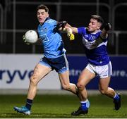 6 March 2020; Luke Swan of Dublin in action against Gary Saunders of Laois during the EirGrid Leinster GAA Football U20 Championship Final match between Laois and Dublin at Netwatch Cullen Park in Carlow. Photo by Matt Browne/Sportsfile