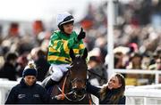 12 March 2020; Barry Geraghty on Sire Du Berlais, celebrates after winning the Pertemps Network Final Handicap Hurdle on Day Three of the Cheltenham Racing Festival at Prestbury Park in Cheltenham, England. Photo by Harry Murphy/Sportsfile