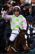 12 March 2020; Jockey Paul Townend celebrates after winning the Ryanair Chase on Min during Day Three of the Cheltenham Racing Festival at Prestbury Park in Cheltenham, England. Photo by Harry Murphy/Sportsfile