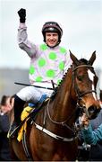 12 March 2020; Jockey Paul Townend celebrates after winning the Ryanair Chase on Min during Day Three of the Cheltenham Racing Festival at Prestbury Park in Cheltenham, England. Photo by David Fitzgerald/Sportsfile