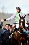 12 March 2020; Jockey Paul Townend celebrates after winning the Ryanair Chase on Min during Day Three of the Cheltenham Racing Festival at Prestbury Park in Cheltenham, England. Photo by David Fitzgerald/Sportsfile
