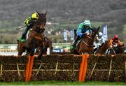 12 March 2020; Lisnagar Oscar, with Adam Wedge up, left, jumps the last ahead of runner-up Ronald Pump, with Bryan Cooper up, on their way to winning the Paddy Power Stayers' Hurdle on Day Three of the Cheltenham Racing Festival at Prestbury Park in Cheltenham, England. Photo by David Fitzgerald/Sportsfile
