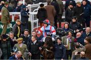 12 March 2020; Gavin Sheehan on Simply The Betts, celebrate after winning the Brown Advisory & Merriebelle Stable Plate Handicap Chase on Day Three of the Cheltenham Racing Festival at Prestbury Park in Cheltenham, England. Photo by Harry Murphy/Sportsfile