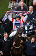 12 March 2020; Gavin Sheehan on Simply The Betts, celebrate after winning the Brown Advisory & Merriebelle Stable Plate Handicap Chase on Day Three of the Cheltenham Racing Festival at Prestbury Park in Cheltenham, England. Photo by Harry Murphy/Sportsfile