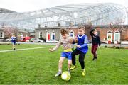 13 March 2020; Patrick Allan, aged 6, left, and  Johnny Murphy, aged 8, both from Sandymount in Dublin, play soccer on Havelock Square, beside the Aviva Stadium. Following directives from the Irish Government and the Department of Health the majority of the country's sporting associations have suspended all activity until March 29, in an effort to contain the spread of the Coronavirus (COVID-19). Photo by Sam Barnes/Sportsfile