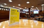 13 March 2020; A view of a sign in an empty bar at Dundalk Stadium in Co Louth showing information on Coronavirus (COVID-19) from the Irish Government and the Department of Health in an effort to contain the spread. Photo by Seb Daly/Sportsfile