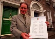12 March 1999; Brian Kerr, Technical Director of the FAI, holds the sheet with the list of players following a Republic of Ireland U20 Sqaud Announcement at Merrion Square in Dublin. Photo by David Maher/Sportsfile