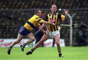 29 April 2001; Andy Comerford, Kilkenny, in action against Colin Lynch, Clare.  Clare v Kilkenny, National Hurling League Semi-Final, Semple Stadium, Thurles. Photo by Brendan Moran/Sportsfile