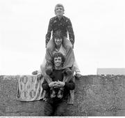 10 August 1977; Shamrock Rovers player/manager John Giles, with Ray Treacy, and Eamon Dunphy during a Shamrock Rovers photocall at Glenmalure Park in Milltown, Dublin. Picture credit: Connolly Collection / SPORTSFILE