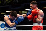 15 March 2020; Emmet Brennan of Ireland, right, and Radenko Tomic of Bosnia and Herzegovina in their Men's Light Heavyweight 81KG Preliminary round fight on Day Two of the Road to Tokyo European Boxing Olympic Qualifying Event at Copper Box Arena in Queen Elizabeth Olympic Park, London, England. Photo by Harry Murphy/Sportsfile