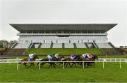15 March 2020; A view of the field as they pass the empty grandstand during the Kerry Group Irish EBF Shannon Spray Mares Novice Hurdle at Limerick Racecourse in Patrickswell, Limerick. Photo by Seb Daly/Sportsfile