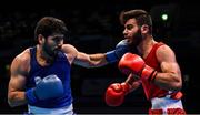 15 March 2020; Rauf Rahimov of Azerbaijan, left, exchanges punches with Mucahit Ilyas of Turkey in their Men's heavyweight 81KG + on Day Two of the Road to Tokyo European Boxing Olympic Qualifying Event at Copper Box Arena in Queen Elizabeth Olympic Park, London, England. Photo by Harry Murphy/Sportsfile