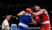 15 March 2020; Mucahit Ilyas of Turkey, right, exchanges punches with Rauf Rahimov of Azerbaijan in their Men's heavyweight 81KG + on Day Two of the Road to Tokyo European Boxing Olympic Qualifying Event at Copper Box Arena in Queen Elizabeth Olympic Park, London, England. Photo by Harry Murphy/Sportsfile