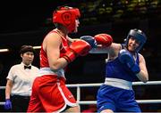 15 March 2020; Christina Desmond of Ireland, right, and Angela Carini of Italy in their Women's Welterweight 69KG Preliminary round fight on Day Two of the Road to Tokyo European Boxing Olympic Qualifying Event at Copper Box Arena in Queen Elizabeth Olympic Park, London, England. Photo by Harry Murphy/Sportsfile
