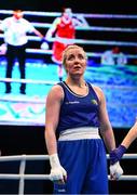 15 March 2020; Christina Desmond of Ireland, reacts after defeat to Angela Carini of Italy in their Women's Welterweight 69KG Preliminary round fight on Day Two of the Road to Tokyo European Boxing Olympic Qualifying Event at Copper Box Arena in Queen Elizabeth Olympic Park, London, England. Photo by Harry Murphy/Sportsfile