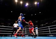 16 March 2020; Ellana Pileggi of Switzerland, right, and Svetlana Soluianova of Russia during their Women's Flyweight 51KG Preliminary round bout on Day Three of the Road to Tokyo European Boxing Olympic Qualifying Event at Copper Box Arena in Queen Elizabeth Olympic Park, London, England. Photo by Harry Murphy/Sportsfile