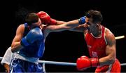 16 March 2020; Wahid Hambli of France, right, and Patriot Behrami of Kosovo during their Men's Welterweight 69KG Preliminary round bout on Day Three of the Road to Tokyo European Boxing Olympic Qualifying Event at Copper Box Arena in Queen Elizabeth Olympic Park, London, England. Photo by Harry Murphy/Sportsfile
