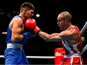 16 March 2020; Mohamed Rachem of Belgium, right, and Laszlo Kozak of Hungary during their Men's Welterweight 69KG Preliminary round bout on Day Three of the Road to Tokyo European Boxing Olympic Qualifying Event at Copper Box Arena in Queen Elizabeth Olympic Park, London, England. Photo by Harry Murphy/Sportsfile