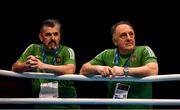 16 March 2020; Coaches of Aidan Walsh, Zaur Antia, right and John Conlan, during his Men's Welterweight 69KG Preliminary round bout against Pavel Kamanin of Estoniaon on Day Three of the Road to Tokyo European Boxing Olympic Qualifying Event at Copper Box Arena in Queen Elizabeth Olympic Park, London, England. Photo by Harry Murphy/Sportsfile