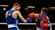 16 March 2020; Eskerkhan Madiev of Georgia, left, and Paul Andreas Wall of Germany during their Men's Welterweight 69KG Preliminary round bout on Day Three of the Road to Tokyo European Boxing Olympic Qualifying Event at Copper Box Arena in Queen Elizabeth Olympic Park, London, England. Photo by Harry Murphy/Sportsfile