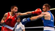 16 March 2020; Salvatore Cavallaro of Italy, left, and Arman Darchinyan of Armenia during their Men's Middleweight 75KG Preliminary round bout on Day Three of the Road to Tokyo European Boxing Olympic Qualifying Event at Copper Box Arena in Queen Elizabeth Olympic Park, London, England. Photo by Harry Murphy/Sportsfile