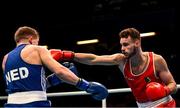 16 March 2020; Michael Nevin of Ireland, right, and Max Van Der Pas of Netherlands during their Men's Middleweight 75KG Preliminary round bout on Day Three of the Road to Tokyo European Boxing Olympic Qualifying Event at Copper Box Arena in Queen Elizabeth Olympic Park, London, England. Photo by Harry Murphy/Sportsfile