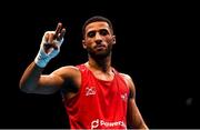 16 March 2020; Galal Yafai of Great Britain celebrates after qualifying for the Tokyo Olympics following his victory over Rasul Saliev of Russia in their Men's Flyweight 52KG Preliminary round bout on Day Three of the Road to Tokyo European Boxing Olympic Qualifying Event at Copper Box Arena in Queen Elizabeth Olympic Park, London, England. Photo by Harry Murphy/Sportsfile