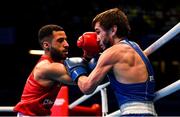 16 March 2020; Galal Yafai of Great Britain, left, and Rasul Saliev of Russia during their Men's Flyweight 52KG Preliminary round bout on Day Three of the Road to Tokyo European Boxing Olympic Qualifying Event at Copper Box Arena in Queen Elizabeth Olympic Park, London, England. Photo by Harry Murphy/Sportsfile