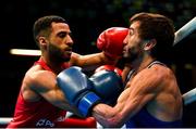 16 March 2020; Galal Yafai of Great Britain, left, and Rasul Saliev of Russia during their Men's Flyweight 52KG Preliminary round bout on Day Three of the Road to Tokyo European Boxing Olympic Qualifying Event at Copper Box Arena in Queen Elizabeth Olympic Park, London, England. Photo by Harry Murphy/Sportsfile