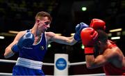 16 March 2020; Brendan Irvine of Ireland, left, and Istvan Szaka of Hungary during their Men's Flyweight 52KG Preliminary round bout on Day Three of the Road to Tokyo European Boxing Olympic Qualifying Event at Copper Box Arena in Queen Elizabeth Olympic Park, London, England. Photo by Harry Murphy/Sportsfile