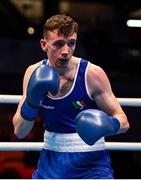 16 March 2020; Brendan Irvine of Ireland during his Men's Flyweight 52KG Preliminary round bout against Istvan Szaka of Hungary on Day Three of the Road to Tokyo European Boxing Olympic Qualifying Event at Copper Box Arena in Queen Elizabeth Olympic Park, London, England. Photo by Harry Murphy/Sportsfile