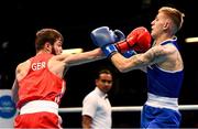 16 March 2020; Kurt Walker of Ireland, right, and Hamsat Shadalov of Germany during their Men's Welterweight 57KG Preliminary round bout on Day Three of the Road to Tokyo European Boxing Olympic Qualifying Event at Copper Box Arena in Queen Elizabeth Olympic Park, London, England. Photo by Harry Murphy/Sportsfile