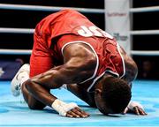 16 March 2020; Youba Sissokho Ndiaye of Spain reacts following his defeat to Russia following their Men's Welterweight 69KG Preliminary round bout on Day Three of the Road to Tokyo European Boxing Olympic Qualifying Event at Copper Box Arena in Queen Elizabeth Olympic Park, London, England. Photo by Harry Murphy/Sportsfile