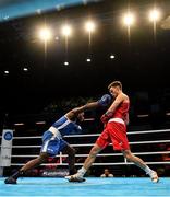 16 March 2020; Lewis Richardson of Great Britain, right, and Victor Yoka of France during their Men's Middleweight 75KG Preliminary round bout on Day Three of the Road to Tokyo European Boxing Olympic Qualifying Event at Copper Box Arena in Queen Elizabeth Olympic Park, London, England. Photo by Harry Murphy/Sportsfile