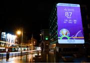 16 March 2020; A countdown clock to UEFA EURO 2020 is projected on a Dublin City Council office building, at Palace Street in Dublin, in advance of UEFA's meeting to discuss the upcoming tournament amid the on-going global pandemic of Coronavirus (COVID-19). Dublin, one of 12 host cities, is scheduled to host three group games and one round 16 game at the Aviva Stadium in June 2020. Photo by Stephen McCarthy/Sportsfile