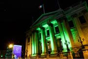 16 March 2020; A countdown clock to UEFA EURO 2020 is projected on a Dublin City Council office building, at Palace Street in Dublin, in advance of UEFA's meeting to discuss the upcoming tournament amid the on-going global pandemic of Coronavirus (COVID-19). Dublin, one of 12 host cities, is scheduled to host three group games and one round 16 game at the Aviva Stadium in June 2020. Photo by Stephen McCarthy/Sportsfile