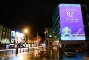 16 March 2020; A countdown clock to UEFA EURO 2020 is projected on a Dublin City Council office building, at Palace Street in Dublin, in advance of UEFA's meeting to discuss the upcoming tournament amid the on-going global pandemic of Coronavirus (COVID-19). Dublin, one of 12 host cities, is scheduled to host three group games and one round 16 game at the Aviva Stadium in June 2020. Photo by Stephen McCarthy/Sportsfile