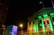 17 March 2020; A countdown clock to UEFA EURO 2020 is projected on a Dublin City Council office building, at Palace Street in Dublin, in advance of UEFA's meeting to discuss the upcoming tournament amid the on-going global pandemic of Coronavirus (COVID-19). Dublin, one of 12 host cities, is scheduled to host three group games and one round 16 game at the Aviva Stadium in June 2020. Photo by Stephen McCarthy/Sportsfile