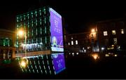 17 March 2020; A countdown clock to UEFA EURO 2020 is projected on a Dublin City Council office building, at Palace Street in Dublin, in advance of UEFA's meeting to discuss the upcoming tournament amid the on-going global pandemic of Coronavirus (COVID-19). Dublin, one of 12 host cities, is scheduled to host three group games and one round 16 game at the Aviva Stadium in June 2020. Photo by Stephen McCarthy/Sportsfile