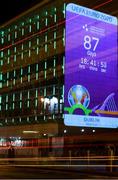 17 March 2020; A countdown clock to UEFA EURO 2020 is projected on a Dublin City Council office building, at Palace Street in Dublin, in advance of UEFA's meeting to discuss the upcoming tournament amid the on-going global pandemic of Coronavirus (COVID-19). Dublin, one of 12 host cities, is scheduled to host three group games and one round 16 game at the Aviva Stadium in June 2020. Photo by Stephen McCarthy/Sportsfile